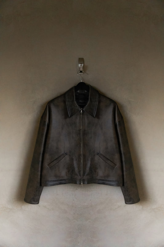 LAMBSKIN LEATHER MOTO JACKET (DISTRESSED BROWN)